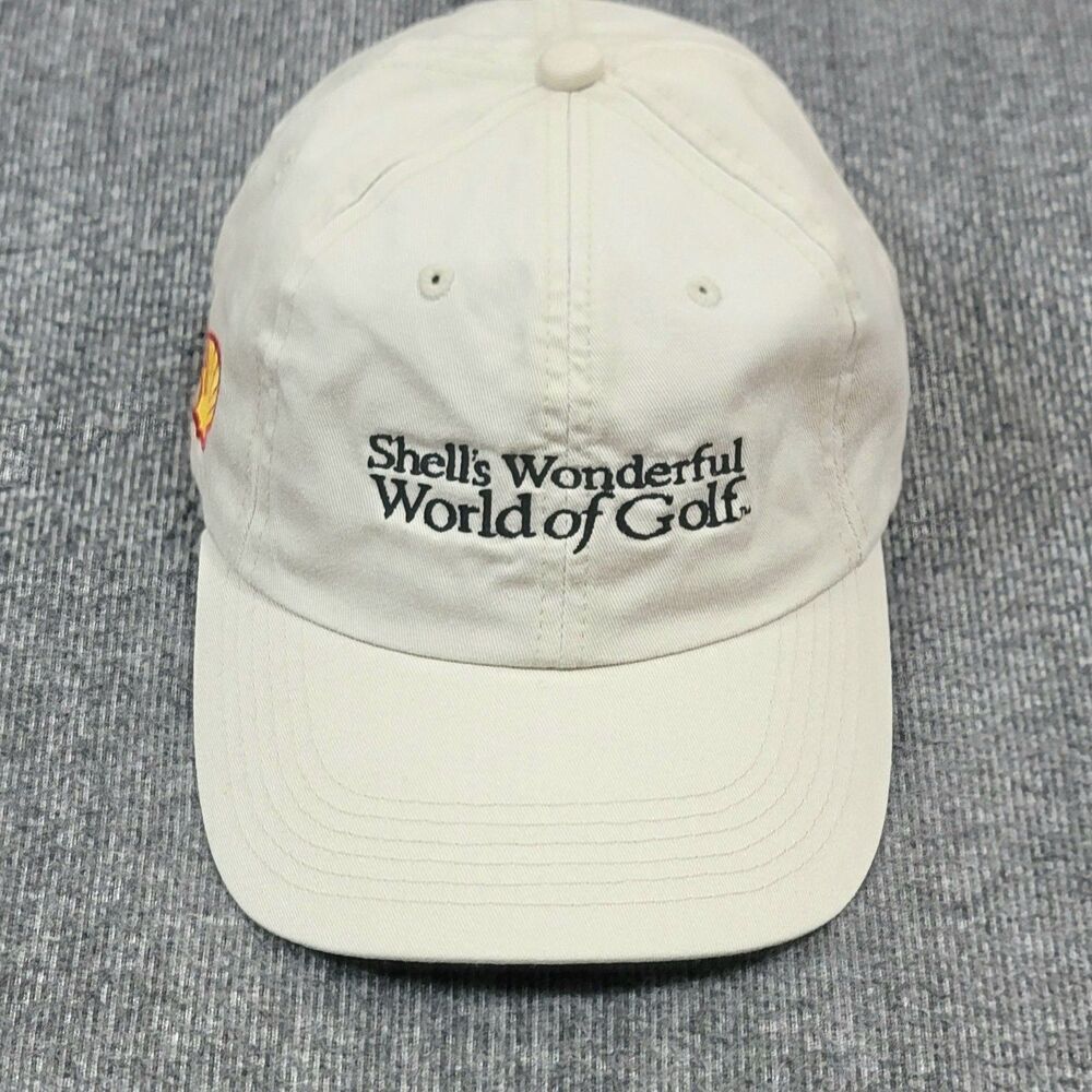 Shells Wonderful World Of Golf Hat Mens Beige Oil & Gas Station Strapback Cap #2